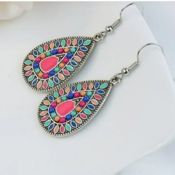 New Bohemian Water‎ Drop Design Pastel Dangle Earrings - Picture 1 of 3